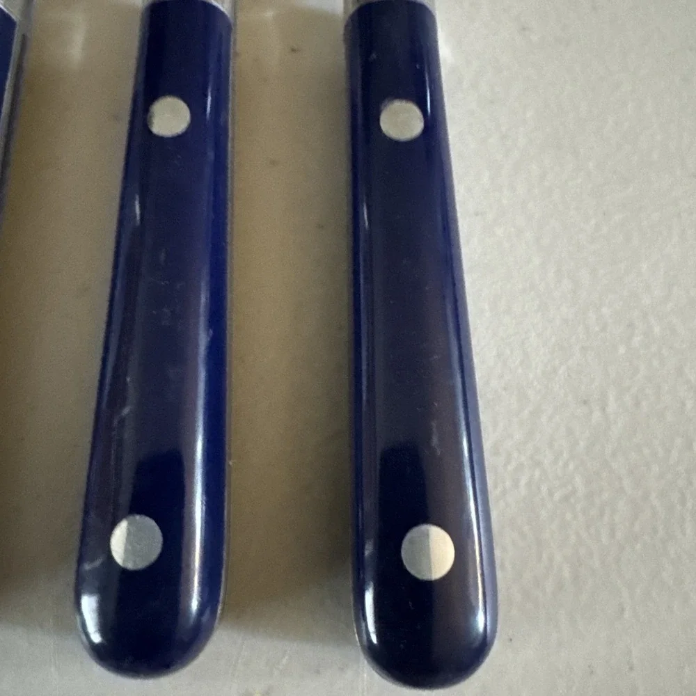 Vtg Caravan 20 Piece Navy Blue Handle Stainless Flatware  Made In Korea